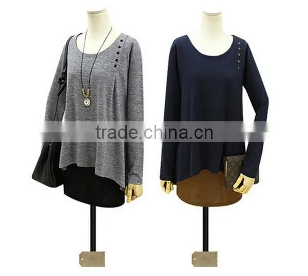 New design irregular two color fake two pcs long sleeve women wear loose T shirt water fall