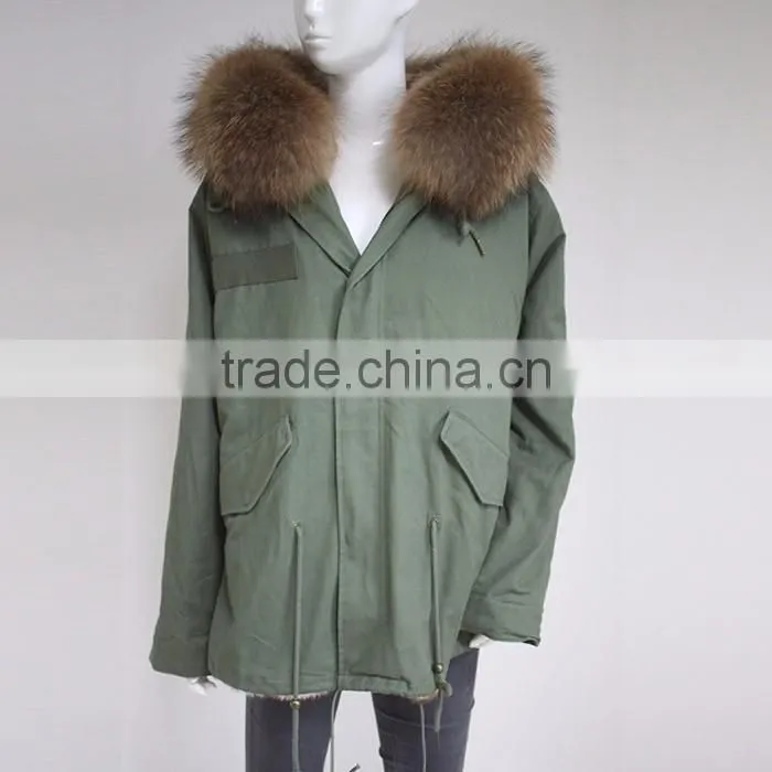 Myfur European Fashion Adults Fur Parka With Faux Fur Lining Real Raccoon Fur Hooded