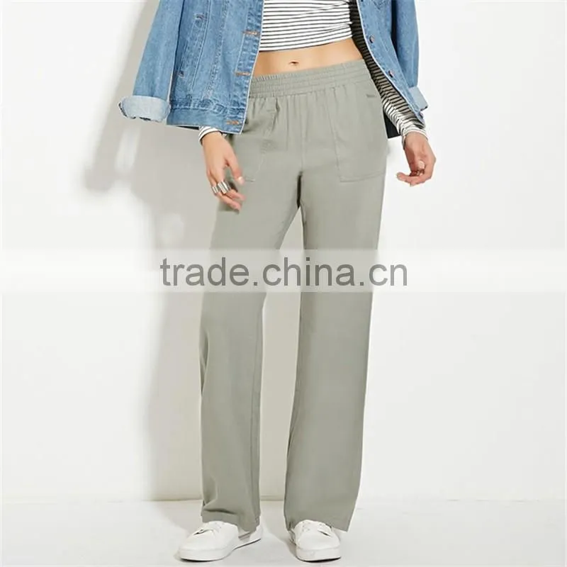 2017 OEM Soft Jogger Trousers Casual Olive Linen Women Pants