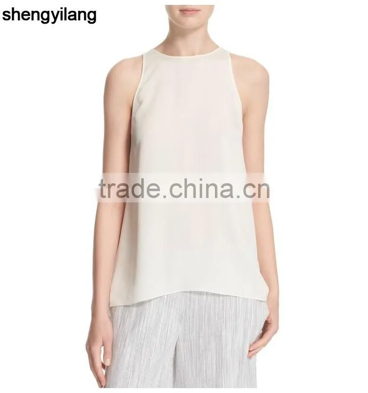 women 100% sleeveless black white navy silk simple blank tanktops/singlets