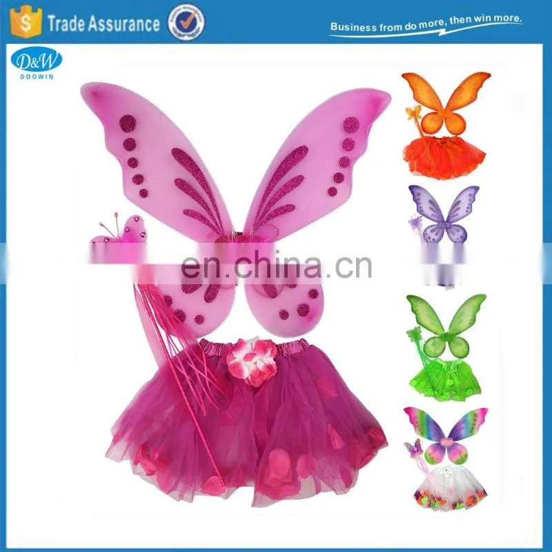 Fancy Fairy Pixie Wings Tutu Wand Costume Set For Girls Party Dressup