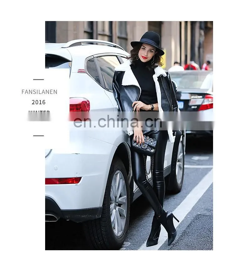 Wholesale Winter Long Style Double Face Sheepskin Ladies Fox Fur Leather Jacket
