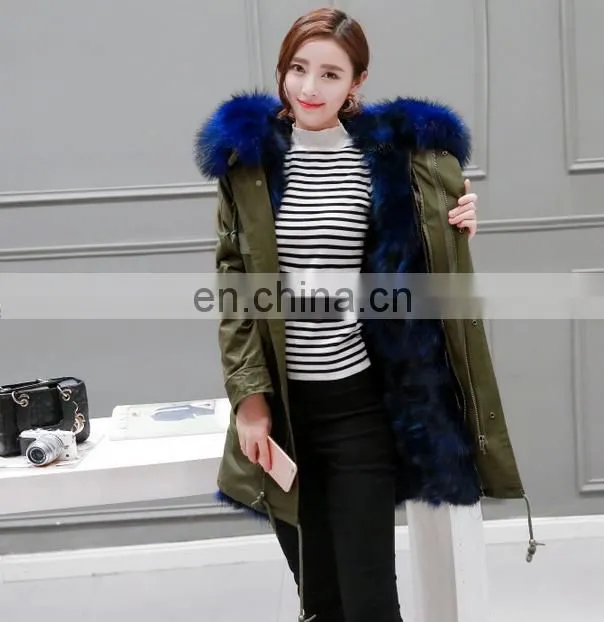 classic fashion long fur lined parka with raccoon fur hood