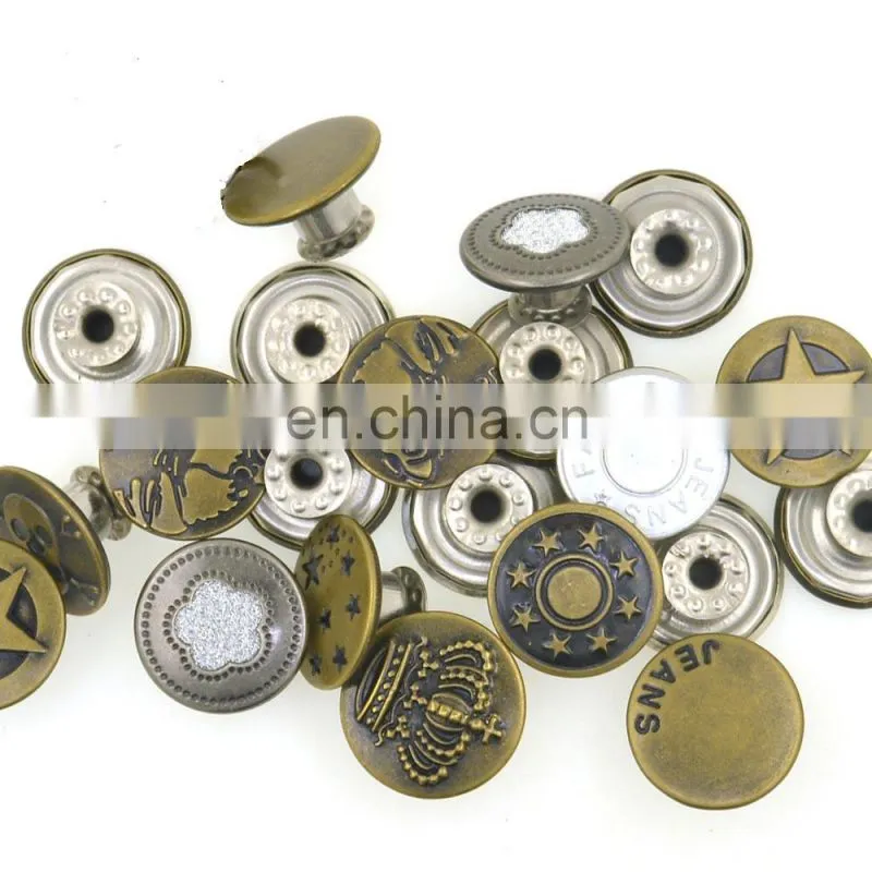 Fashion 17mm Bronze Metal Jeans Button Shank Button For Garment Pants