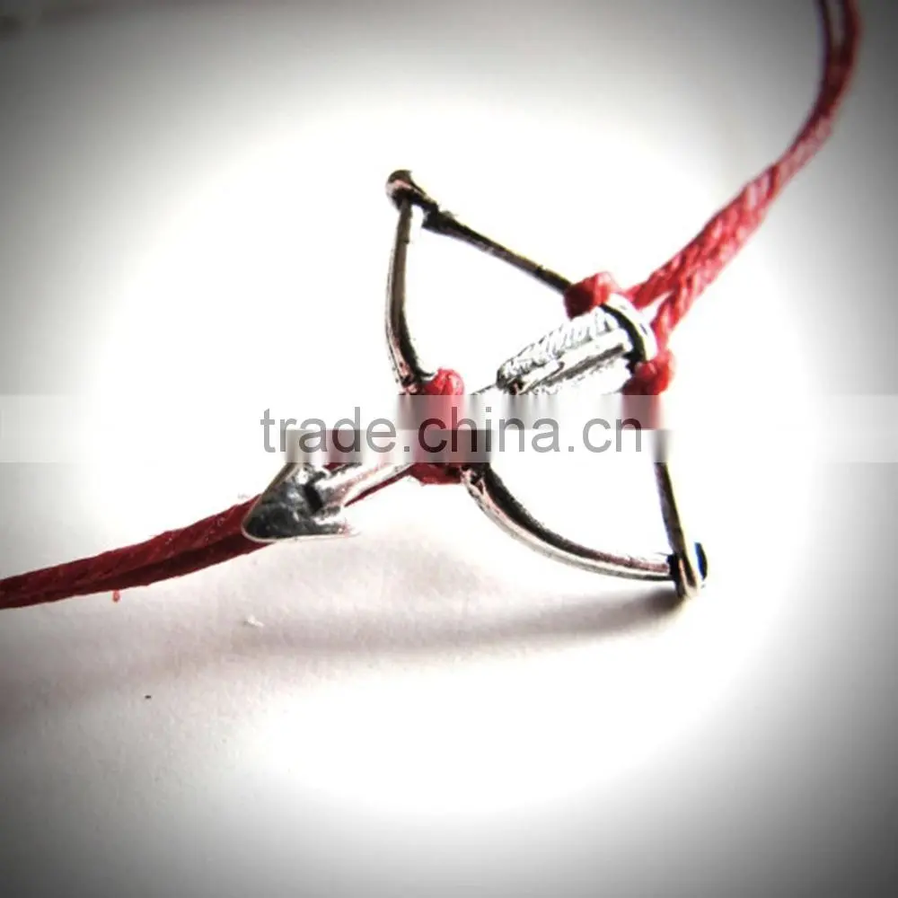 Handmade wax cord woven bracelet with bow and arrow charm bracelet