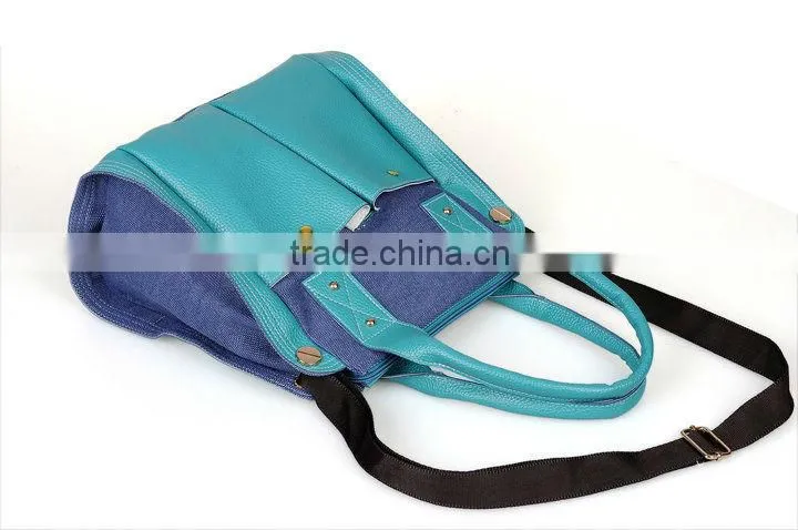 fashion canvas tote handbags with pu leather