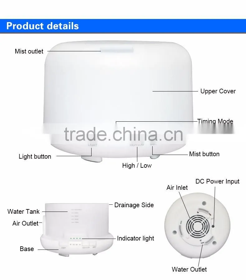 500ml Aromatherapy Essential Oil Diffuser Ultrasonic Air Humidifier with 4 Timer Settings 7 LED Color Changing Lamps