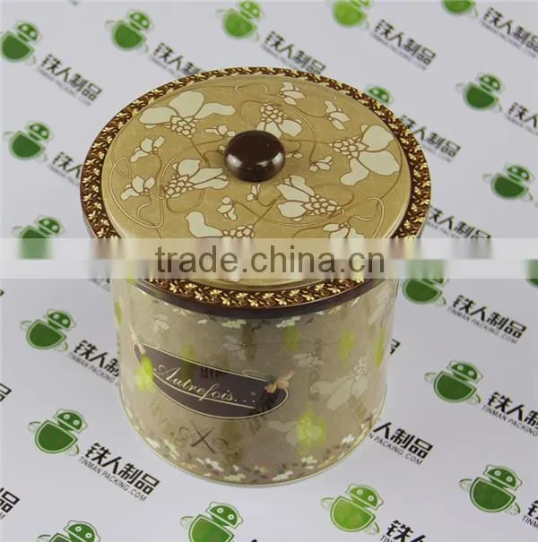 Empty small metal case round tea tin plate box