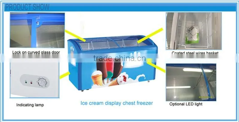 Curved glass door display ice cream chest freezer for supermarket