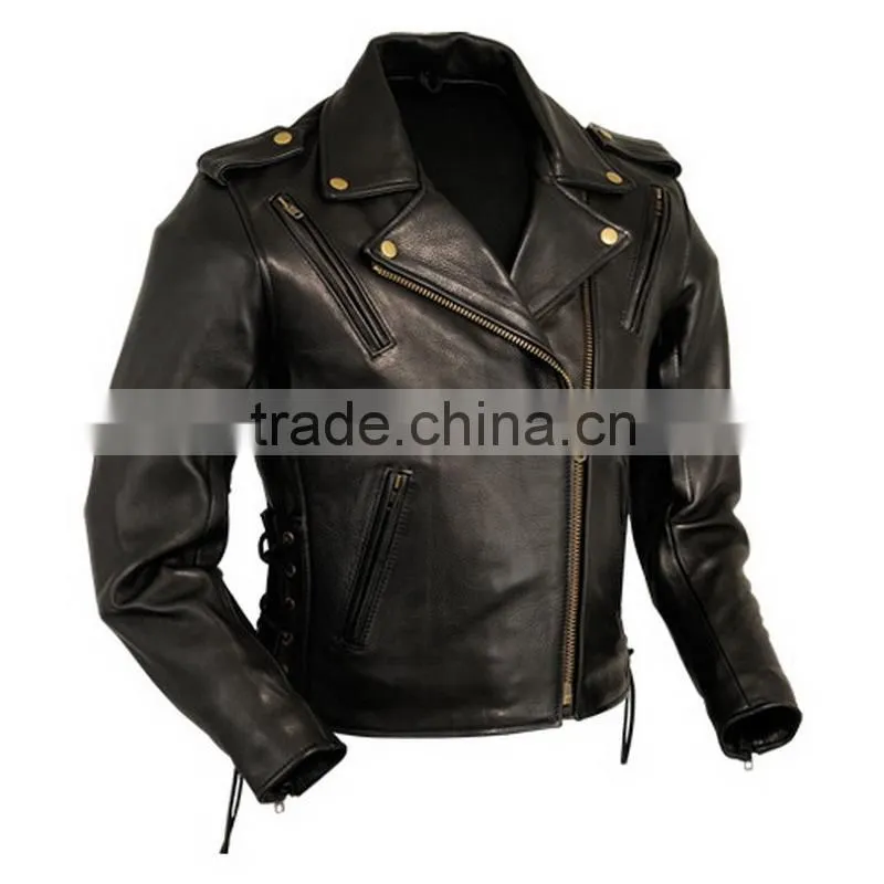 cowhide milled leather men cafe racer motorcycle jacket
