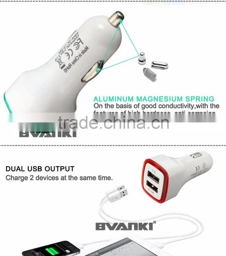 High Quality Brilliant 5V 2.1A Universal 2 port car charger input 12V 24V Car Battery Charger LED dual usb car charger with LED