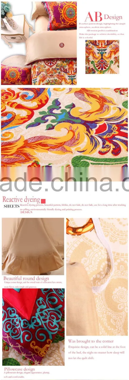 High quality home designs pure cotton printed bedding set
