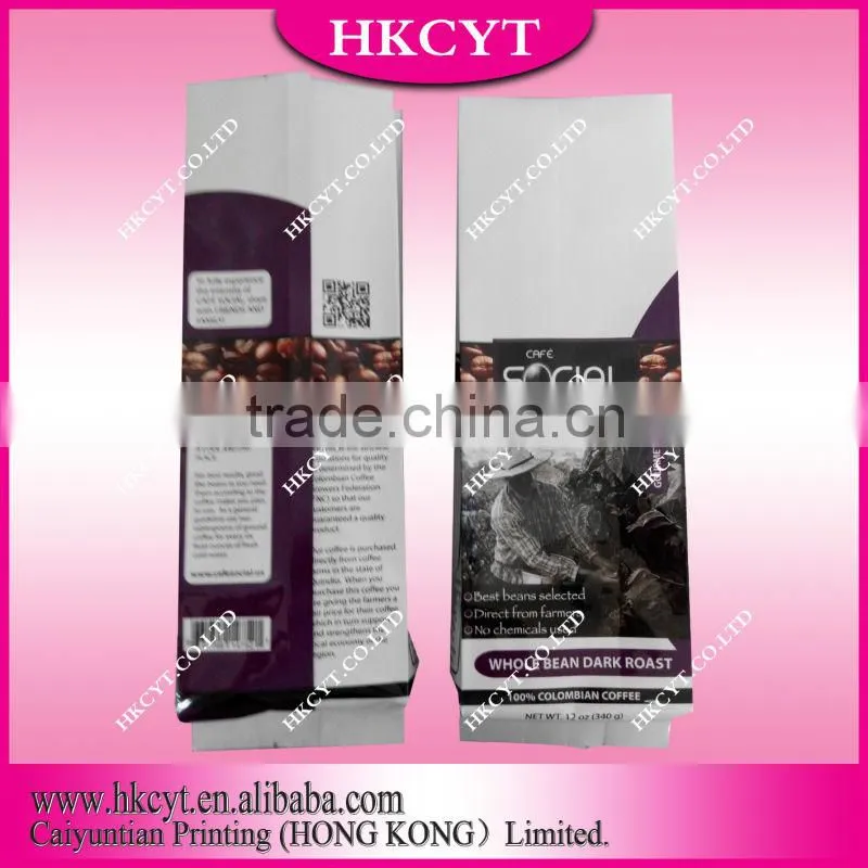Custom design side gusset coffee packaging bag with valve