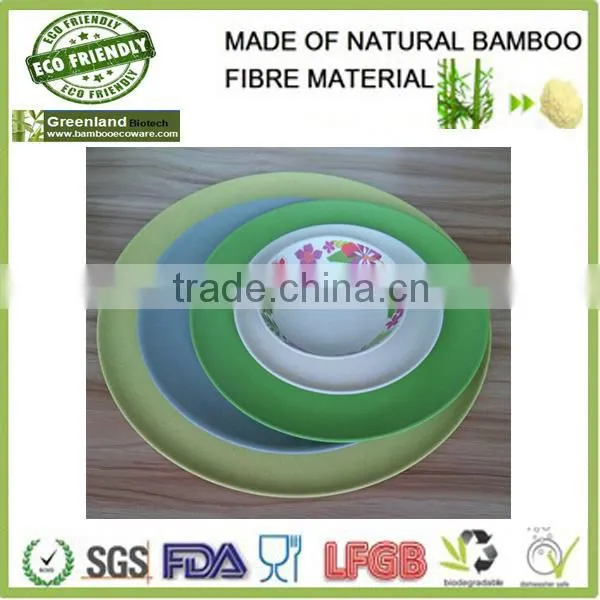 Anhui hot selling colorful bamboo fibre dinner set, 7 inch round leaf dinner plate