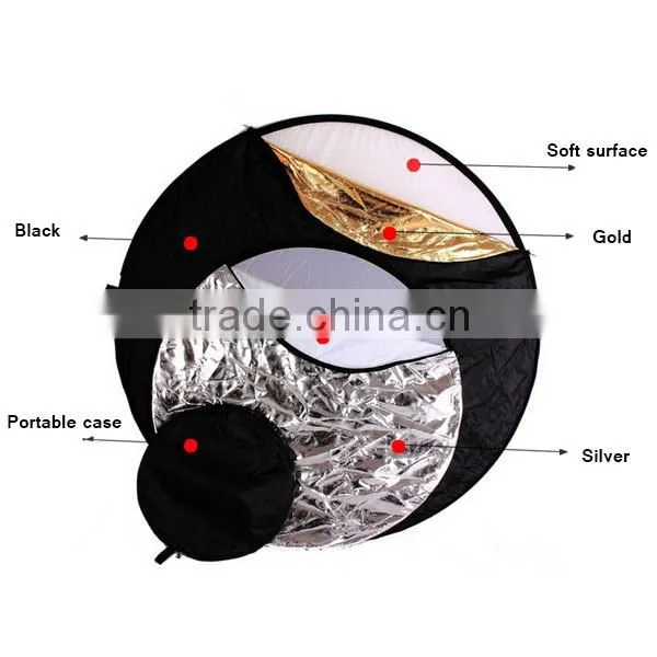Non-handheld Design 60cm 5-in-1 Circle Reflector Panel for Photo Studio camera DSLR