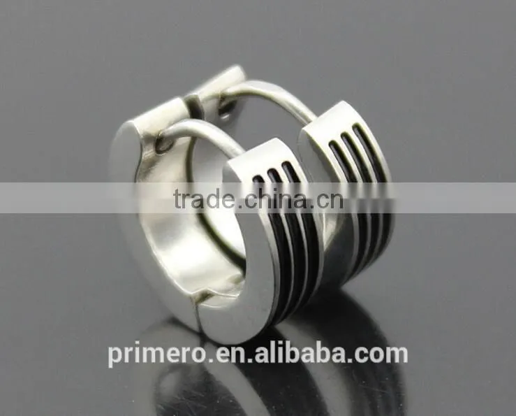 Fashion Gothic Punk 1 Pair Stainless Steel Mens Stud Earrings Stripe Jewelry Silver