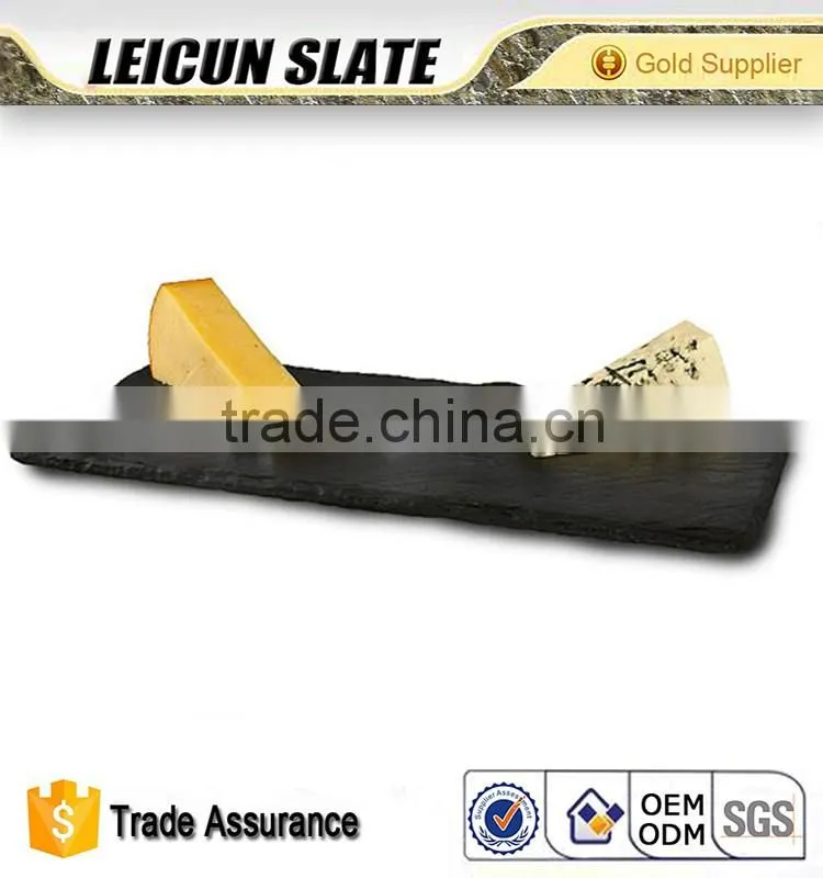 Wholesale Natural Edge Rectangle Grooved Black slate plate, Black Slate Steak Plate