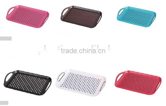 Plastic anti-skid food serving tray with handle