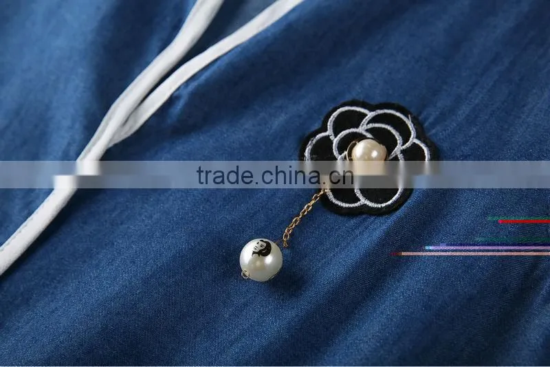 2015 Casual Women Newest Denim Dress High Qality Sleeveless Ladies fashion Denim Dress With flower