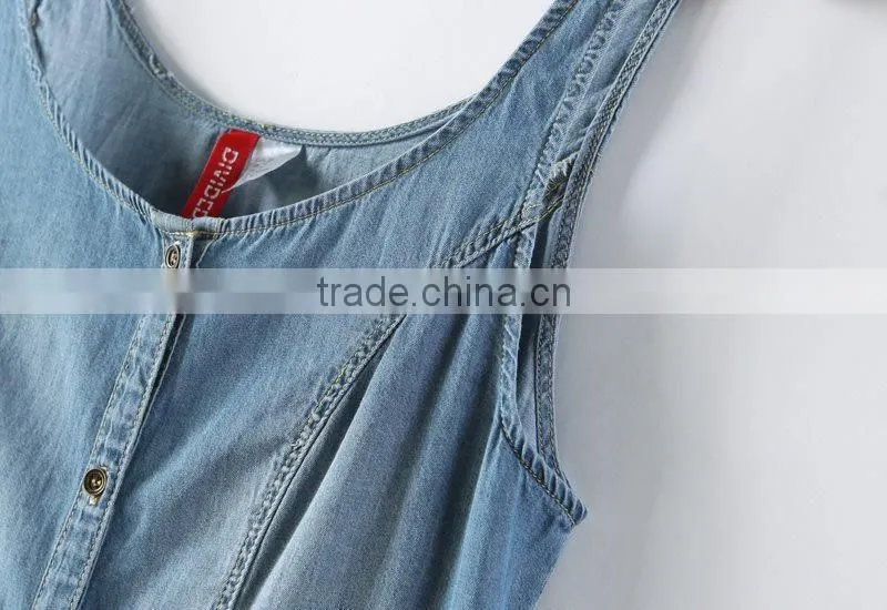 2014 Beautiful ladies casual dresses pictures name brand womens sleeveless denim sexy dress low price