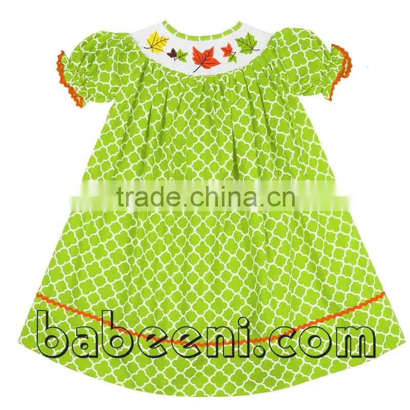 Thanksgiving girl bishop dress with Turkey smocked pattern