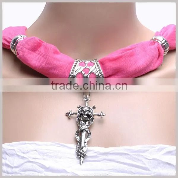 Spring fashion Skull Penant scarf with antique cross necklace