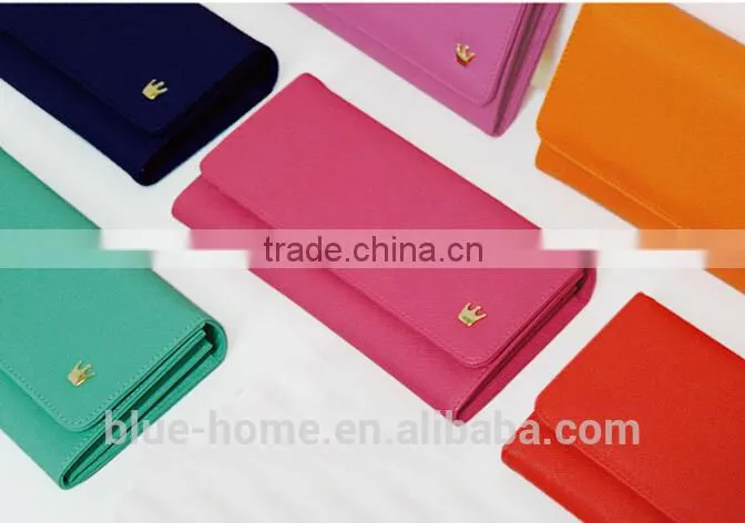 Hot selling 2015 korean design long crown wallet Hand purse wristyle women pink evening wallets