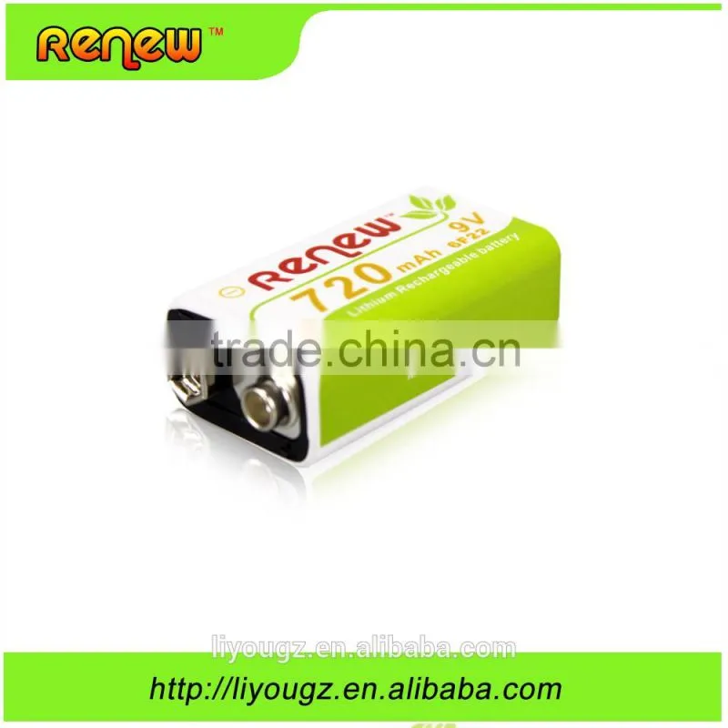 RENEW 720mAh 9 Volt Li-ion Rechargeable 9V Batteries Lithium-ion, 9 Pack