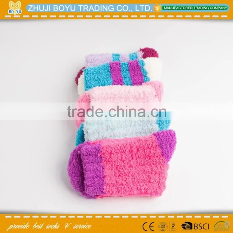 BY-161614 women's warm socks; microfiber terry-loop hosiery colord girl's striped scok