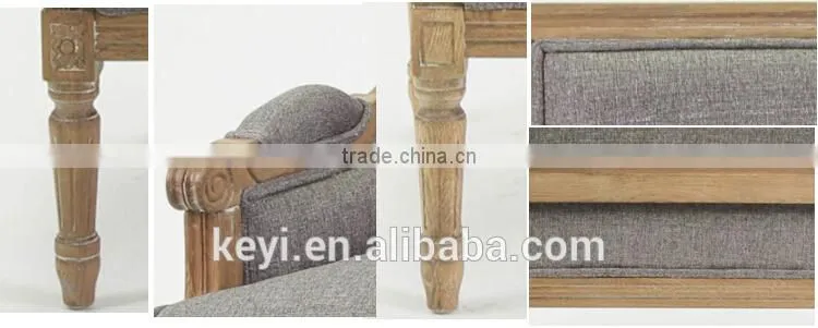 Living room chair use antique wood turedo linen grey chairs/ Hand carved wood armchair (CH-811-OAK)