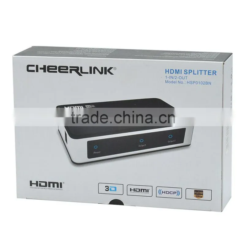 hot sell CHEERLINK Full 1080P HD/3D HDMI Splitter 1x2 / remote control/black