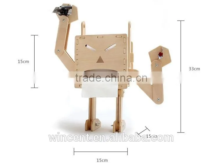 Painting DIY Creative Natural Wooden Robot Tissue Box