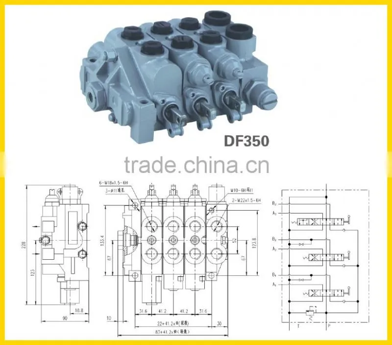 DF250 excavator hydraulic control valve multiple unit valve