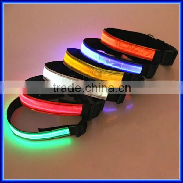 Wholesale Nylon Glowing Various color flahsing light led pet dog collar, electronic waterproof flash light led dog collar