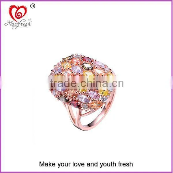 Maxfresh Cluster Ring Rose Gold Plating Gemstone Rings for Lady X'mas Gift