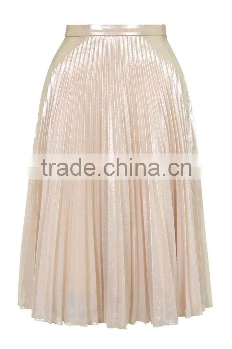 Foil Pleated Midi Lidy Skirt
