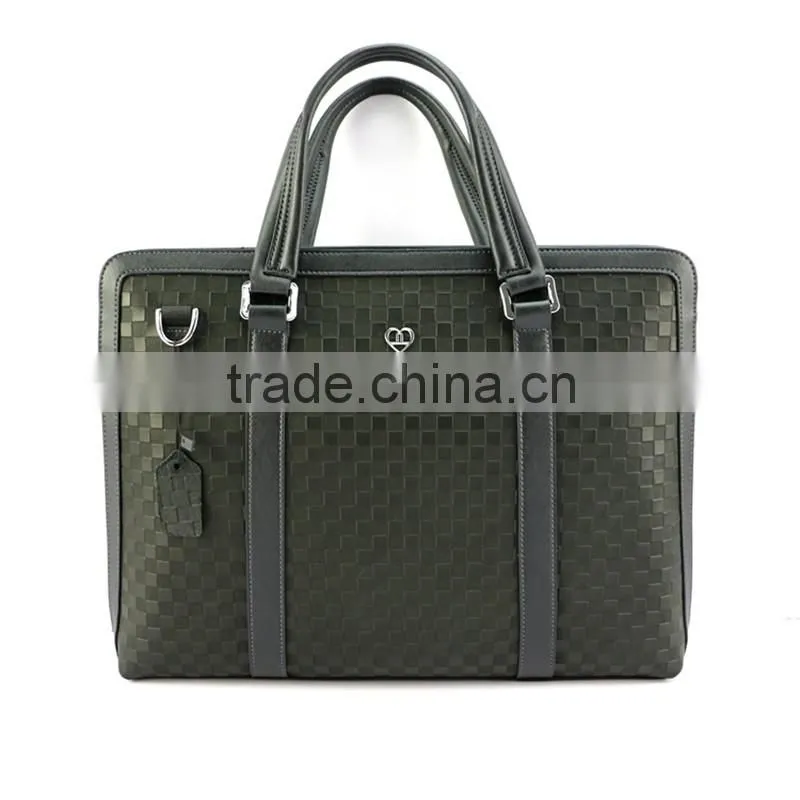 Hot selling stylish black genuine leather stylish woven briefcase for men