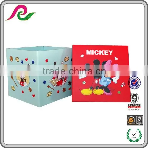 Red lid folding corrugated paper box with micky mouse for gift packing
