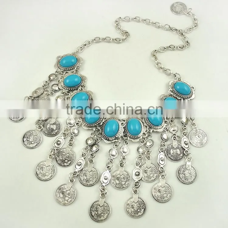 weave turquosie large bead bib necklace, elegant beaded necklace