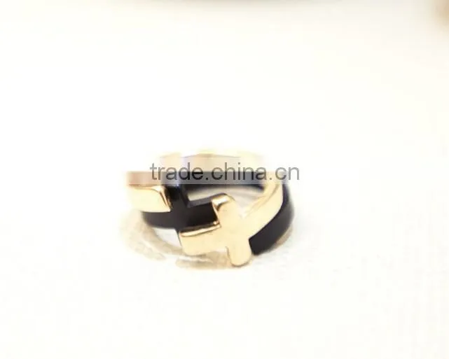 Cross design White Gold Plated Without Stone Double Cross Adjustable Jewellery Ring wholesale