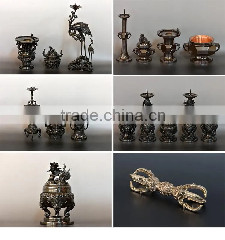 Beautiful and Luxury Dragon and bamboo design Vase,incenseburner,and religious candle holder set made in Japan with long-lasting