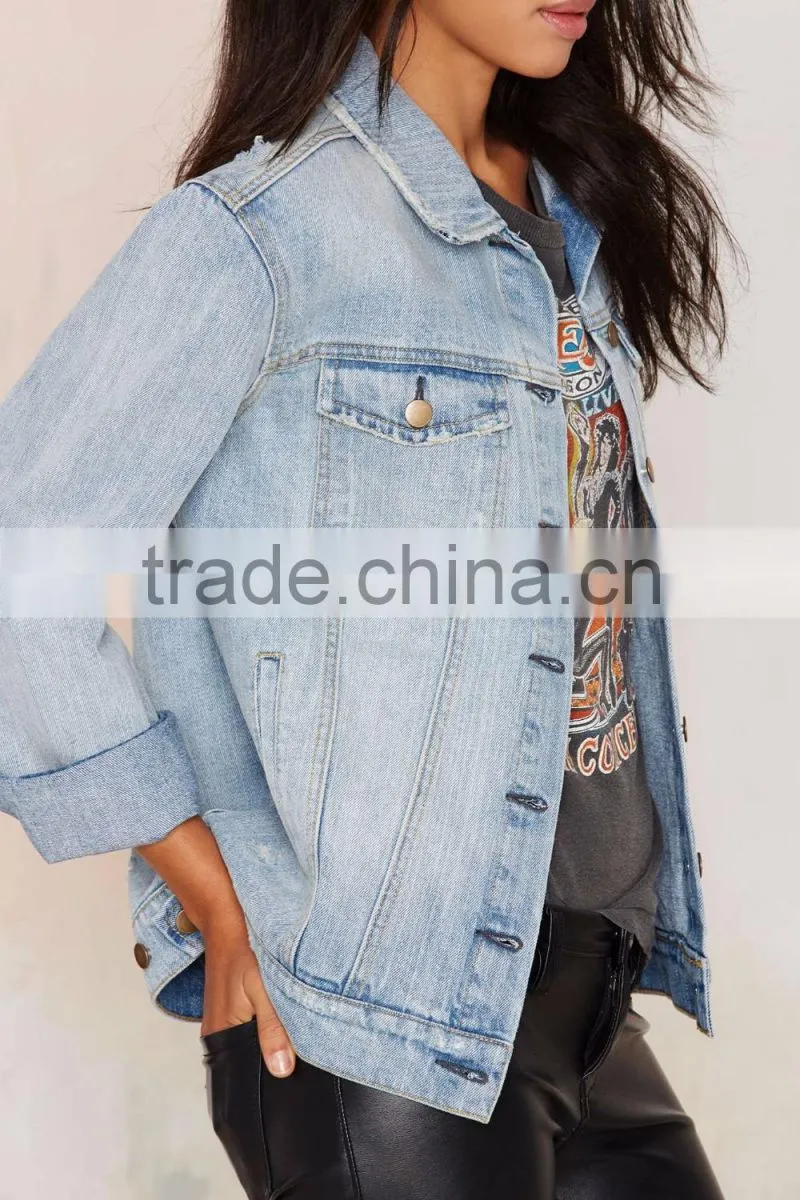 OEM Service Alibaba China Oversized Boyfriend Denim Jackets for Women