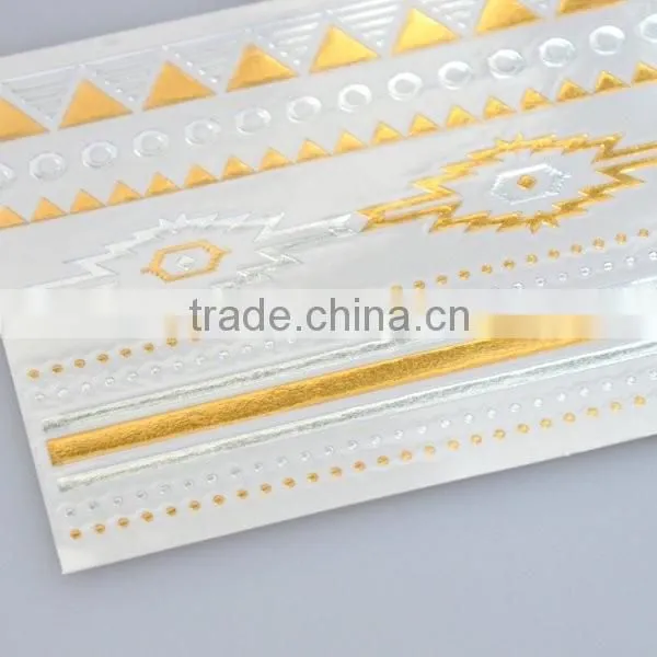Wholesale shiny foil temporary tattoos flash gold body art tattoos water transfer fake jewelry tattoos factory