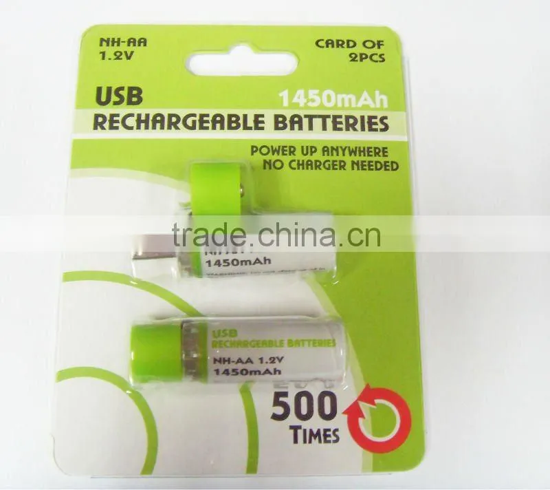 1.2V 1450mAh Built-in rechargeable USB Plug AA Ni-Mh battery fd