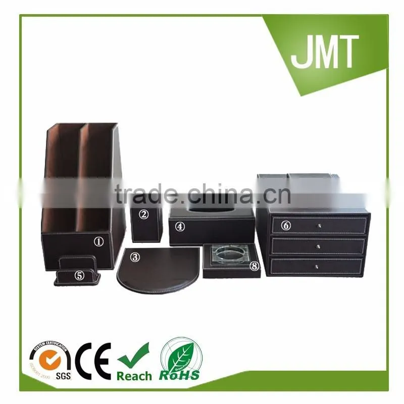 Top Quality 8 piece /set wood black leather office & file stationery desk set