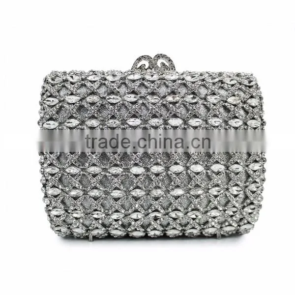 silver clutch evening bag bridal wedding handbags fancy ladies purse (88164A-S)