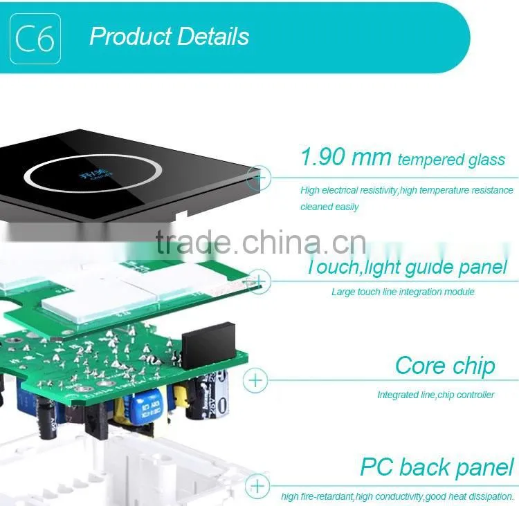 3 gang smart touch screen wall plate light switch 1000w