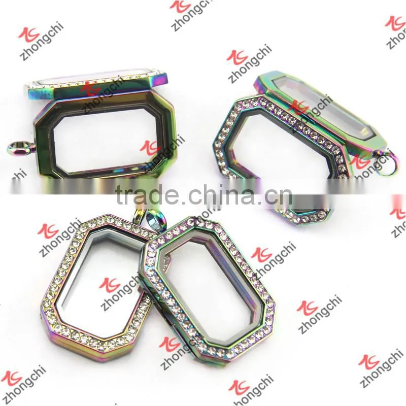 Colorful Rectangle Glass Memory Lockets Wholesale ZC Metalic Jewelry