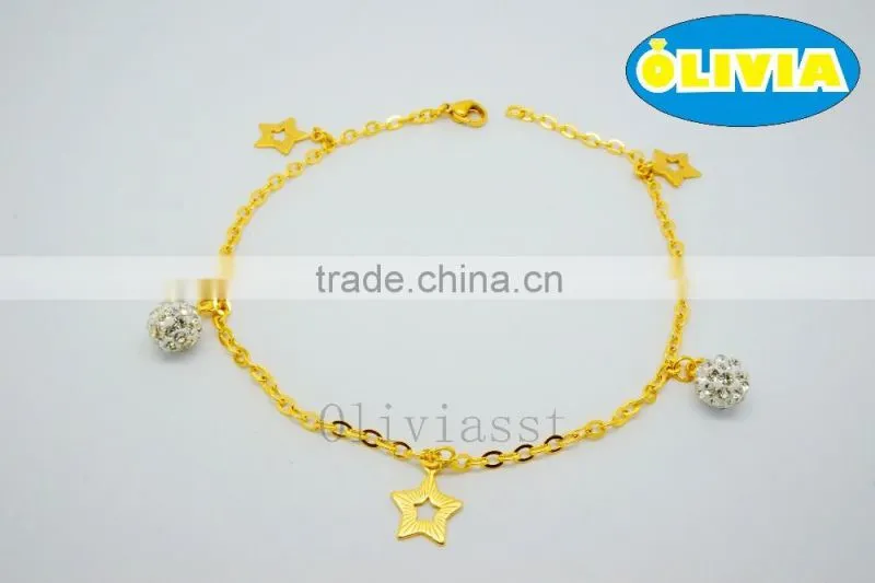 Olivia Jewelry Gold Plated Design Stainless Steel Anklets With Rhinestone Jewelry Wholesale