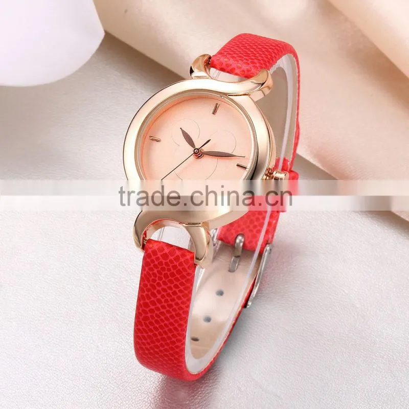 2016 cute face lady leather watch, women genuine leather beautiful ladies watch